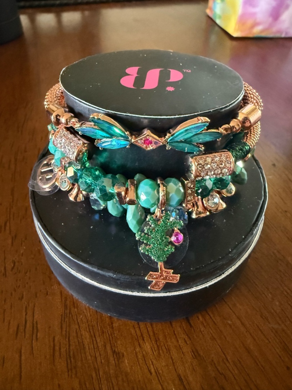 Bomb Party Holiday Stacks bracelets Charlie’s Christmas Tree rose gold NWT